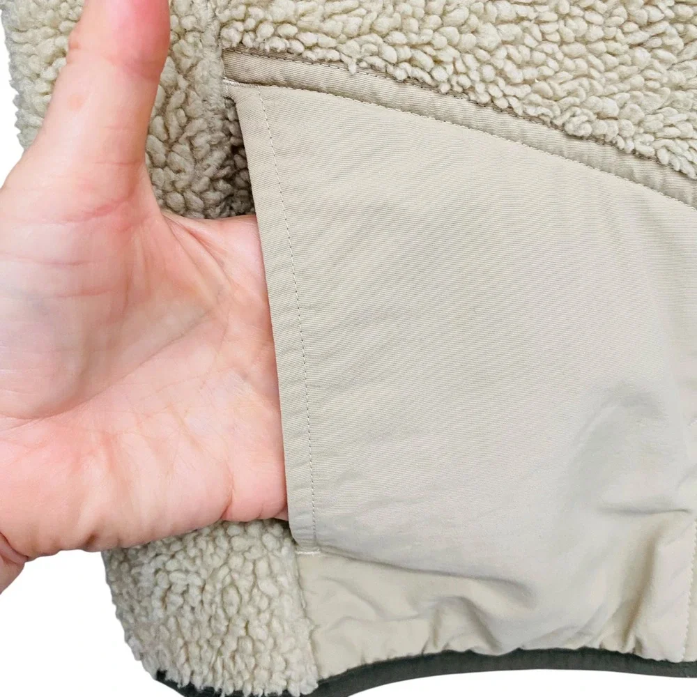 Lands End Kids Sherpa Fleece Hooded Jacket Beige Tan Full‎ Zip Size L 14-16